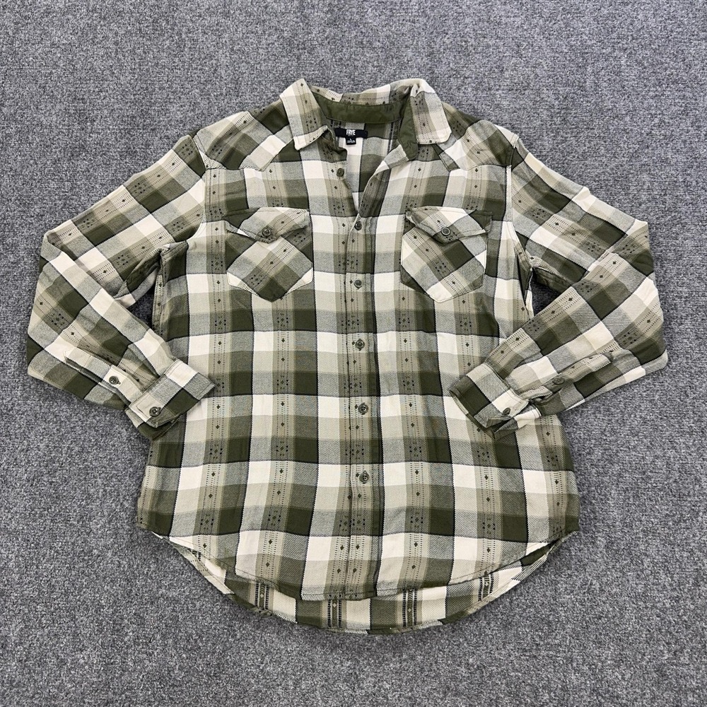 Frye Shirt Womens L Green Plaid 100% Cotton Flannel Button Front Long Sleeve